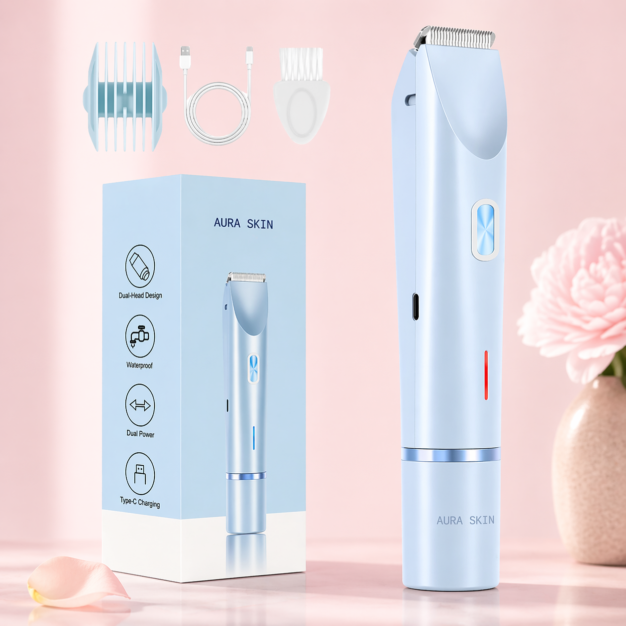 Aura Skin | La tondeuse de précision 2-en-1 pour une peau douce, nette et sans irritation