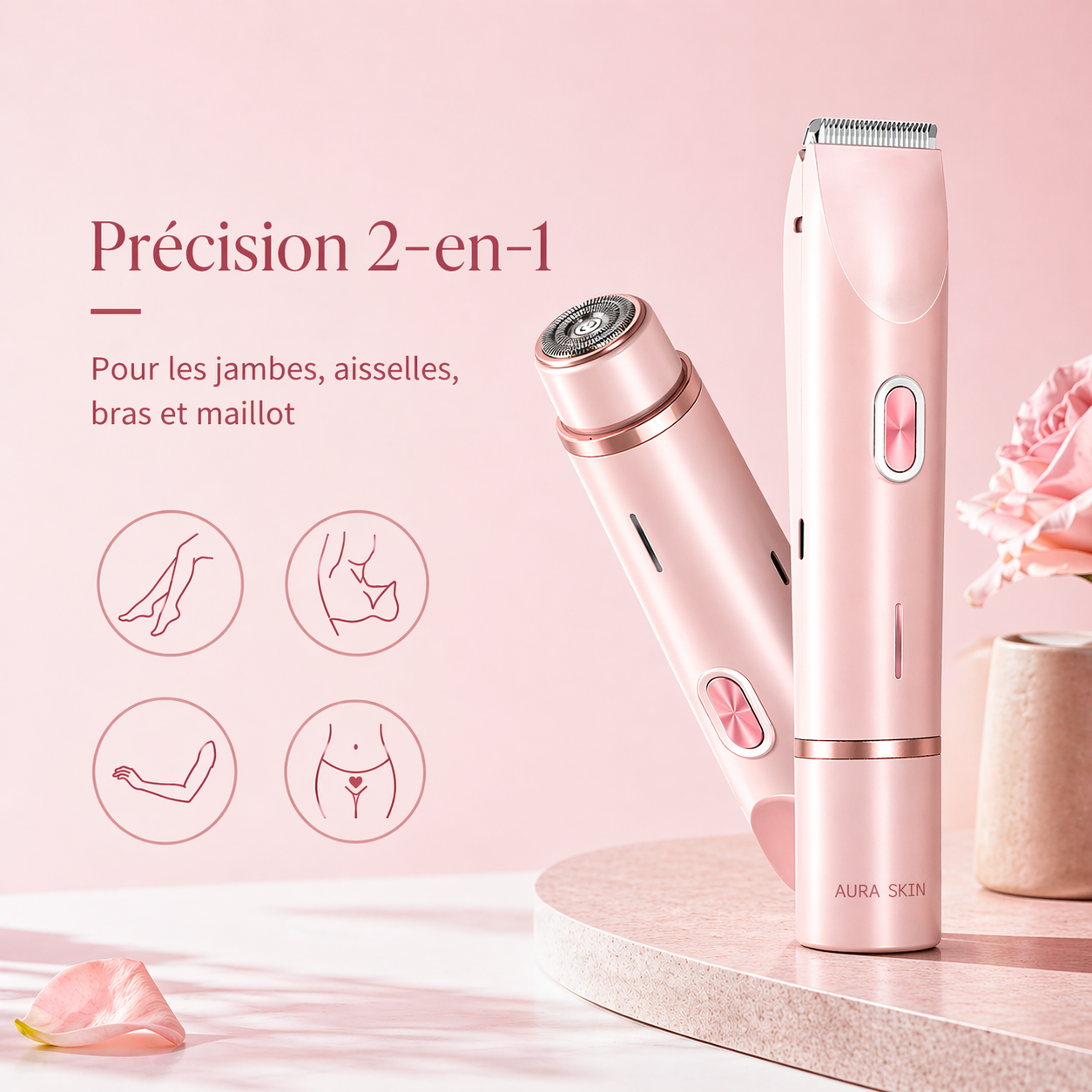 Aura Skin | La tondeuse de précision 2-en-1 pour une peau douce, nette et sans irritation
