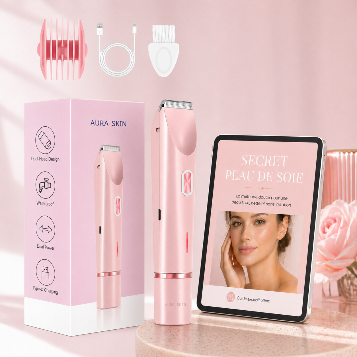 Aura Skin | La tondeuse de précision 2-en-1 pour une peau douce, nette et sans irritation